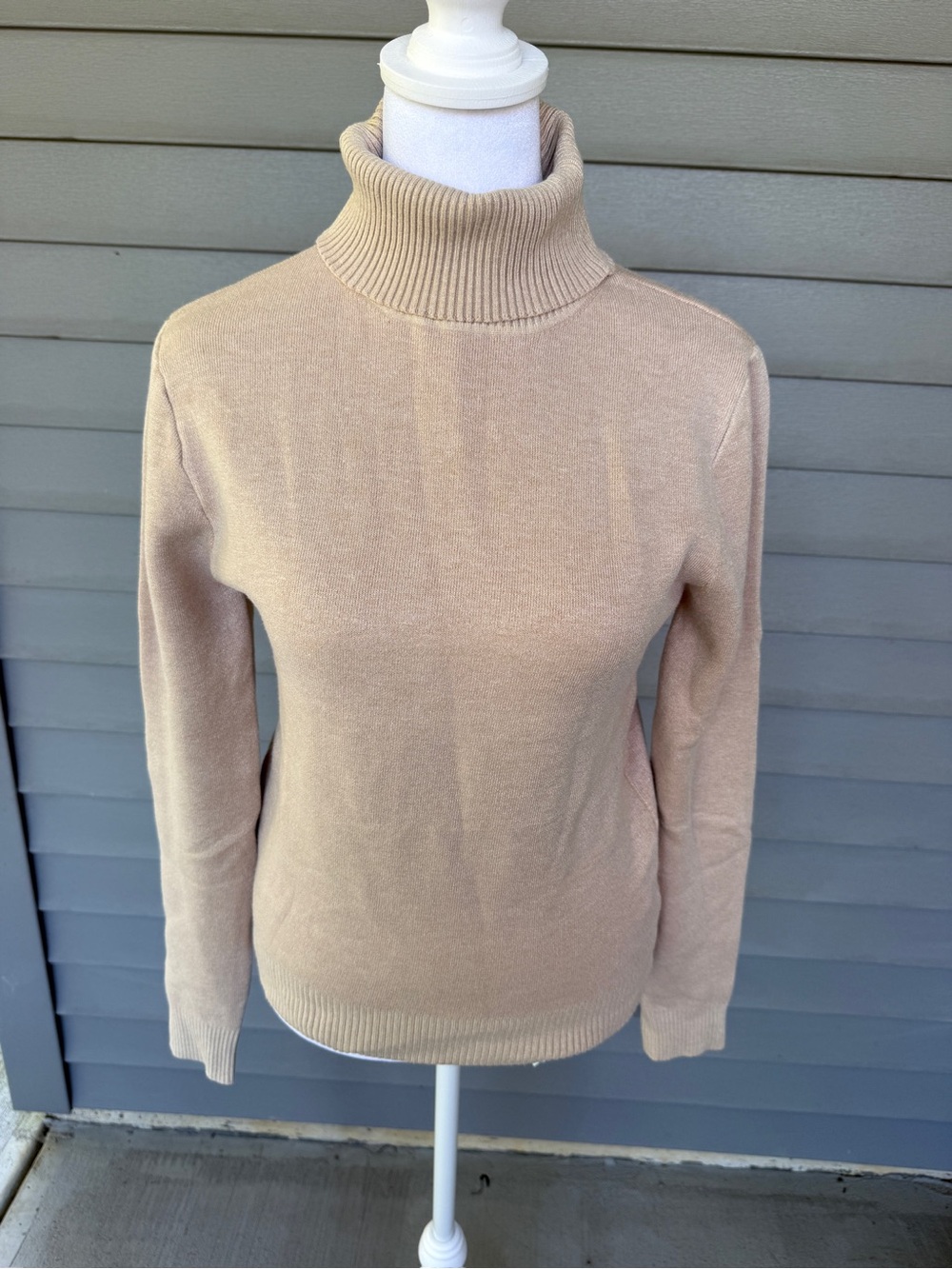 NWOT Soft Fuzzy Lined Beige Turtleneck Sweater Large Runs Small Fall Winter Work